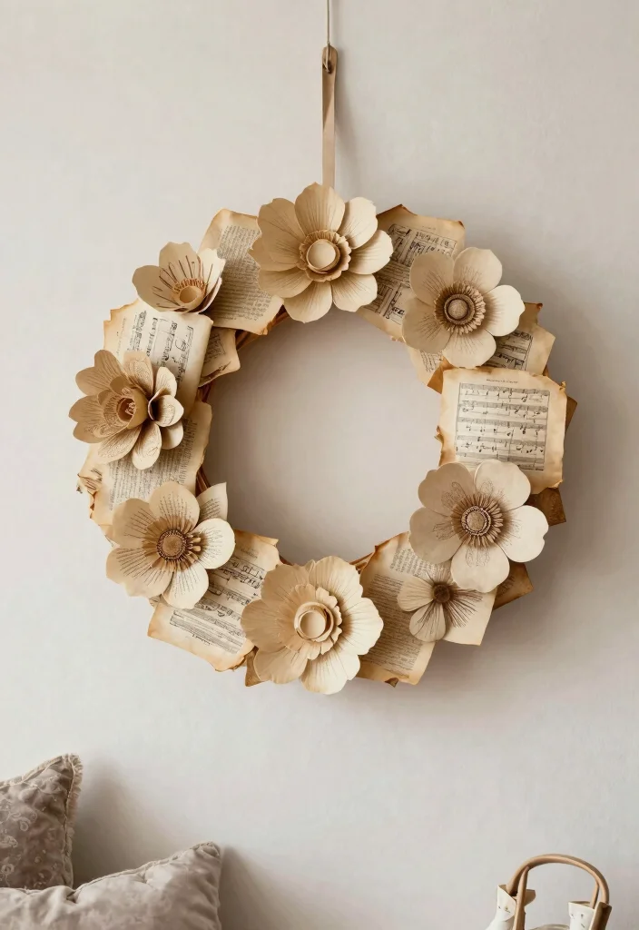 14 Paper Craft Ideas for Room Decor: Easy DIY 13 14 Paper Craft Ideas for Room Decor: Easy DIY - 13. Vintage Paper Wreath 1