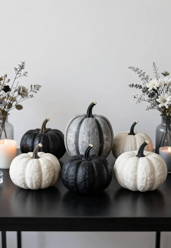 14 Small Pumpkin Painting Ideas That Beat Traditional Carving - 11. Monochrome Masterpieces 1