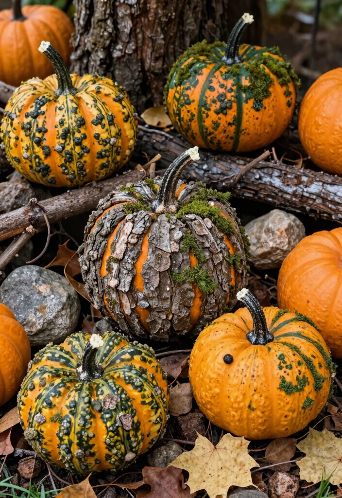 14 Small Pumpkin Painting Ideas That Beat Traditional Carving - 12. Nature-Inspired Textures 1
