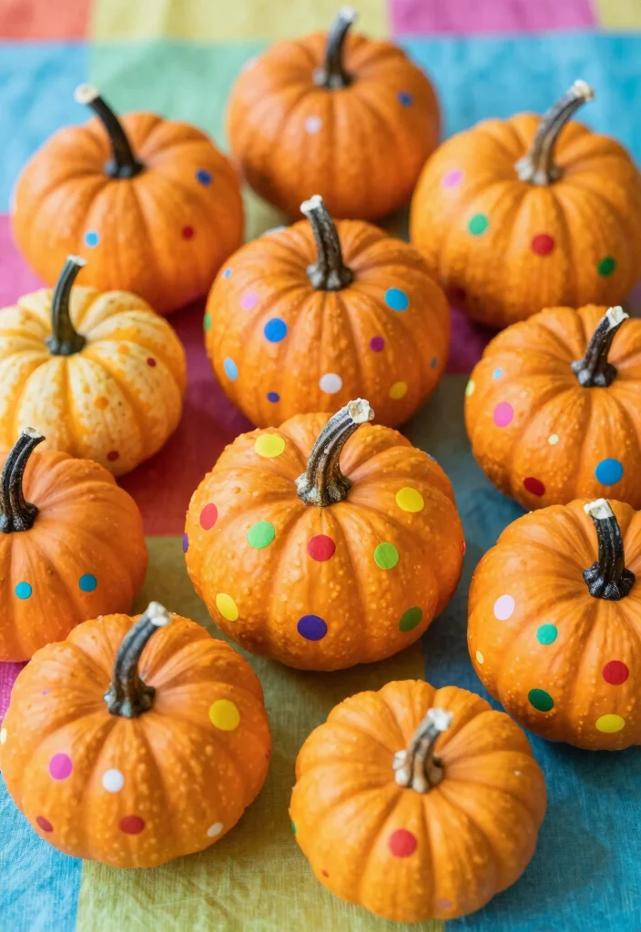 14 Small Pumpkin Painting Ideas That Beat Traditional Carving - 13. Fun Patterns and Polka Dots 1
