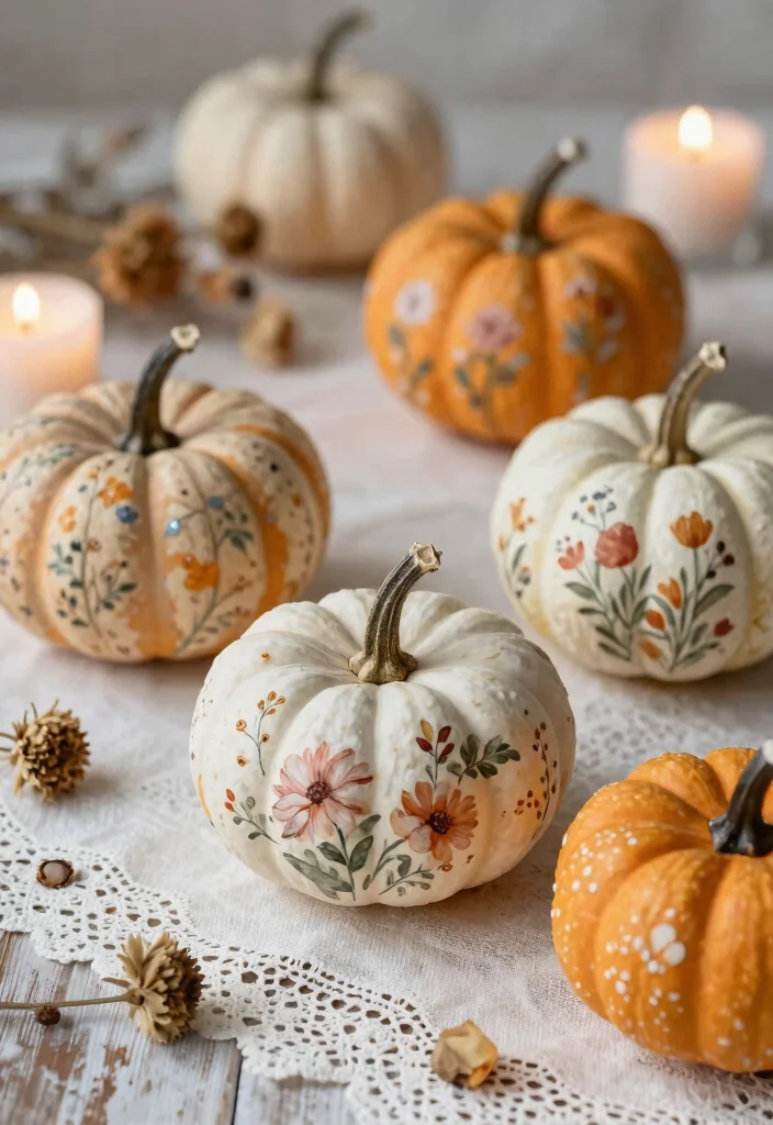 14 Small Pumpkin Painting Ideas That Beat Traditional Carving - 2. Elegant Floral Designs 1
