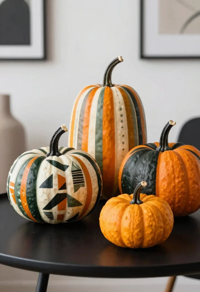 14 Small Pumpkin Painting Ideas That Beat Traditional Carving - 3. Modern Geometric Patterns 1