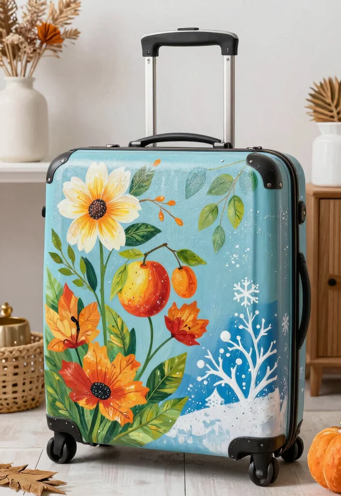 14 Suitcase Painting Ideas to Turn Old Luggage into Statement Decor - 11. Seasonal Themes for Year-Round Decor 1