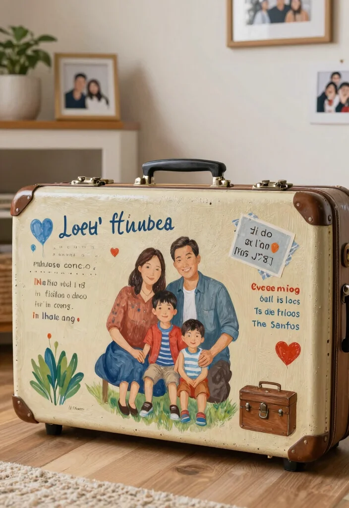 14 Suitcase Painting Ideas to Turn Old Luggage into Statement Decor - 14. Personalized Family Memories 1