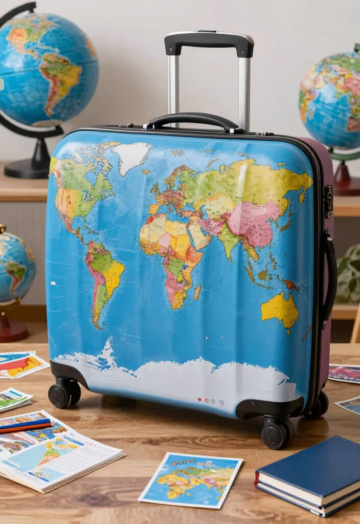 14 Suitcase Painting Ideas to Turn Old Luggage into Statement Decor - 4. Travel Map Inspiration 1
