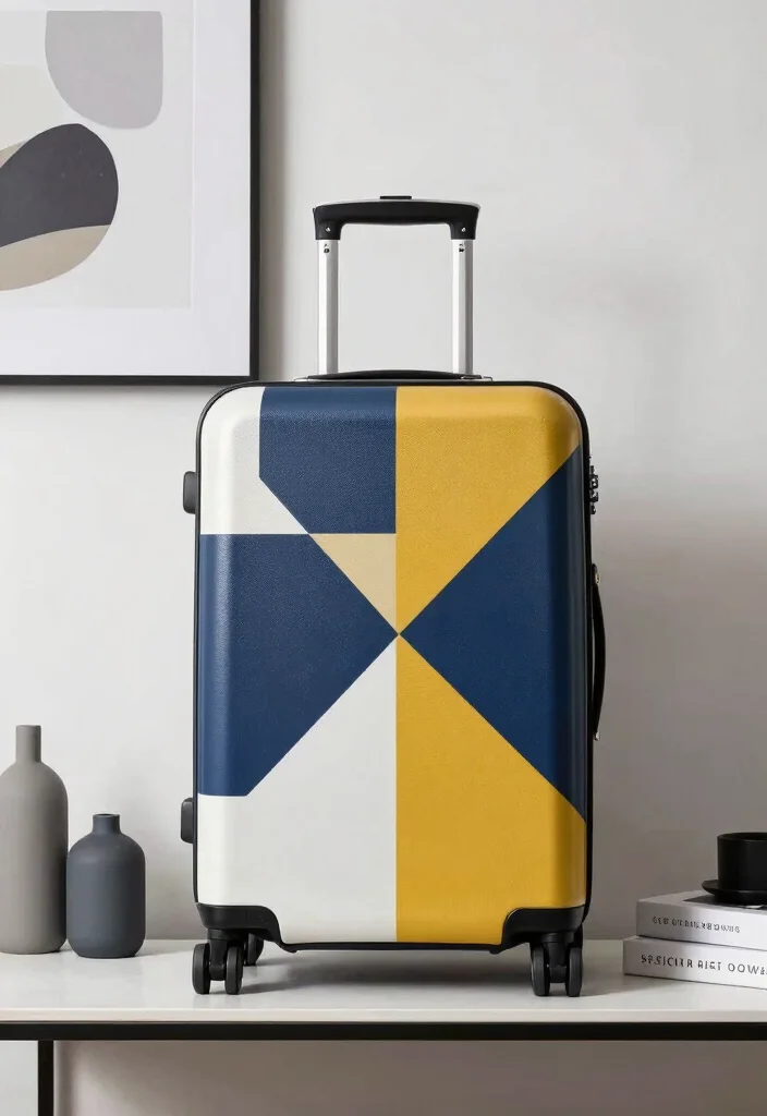 14 Suitcase Painting Ideas to Turn Old Luggage into Statement Decor - 5. Geometric Patterns Galore 1