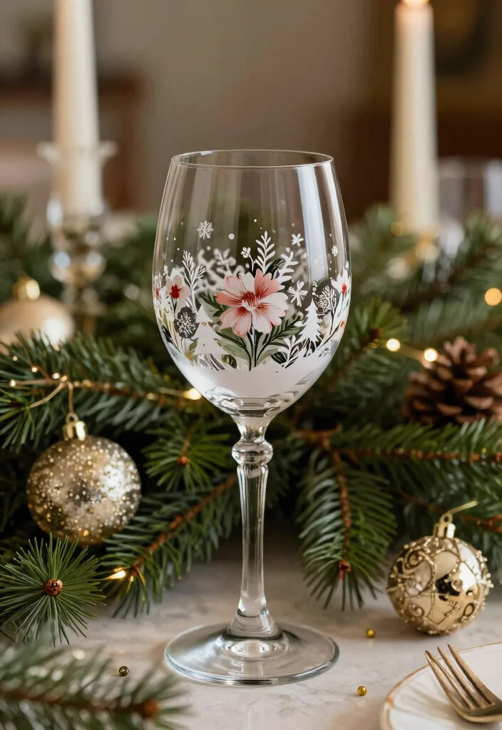 14 Wine Glass Painting Ideas Christmas Perfect for Holiday Tables 12. Holiday Floral 0