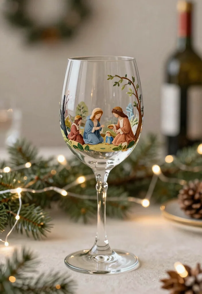 14 Wine Glass Painting Ideas Christmas Perfect for Holiday Tables 6. Nativity Scene 0