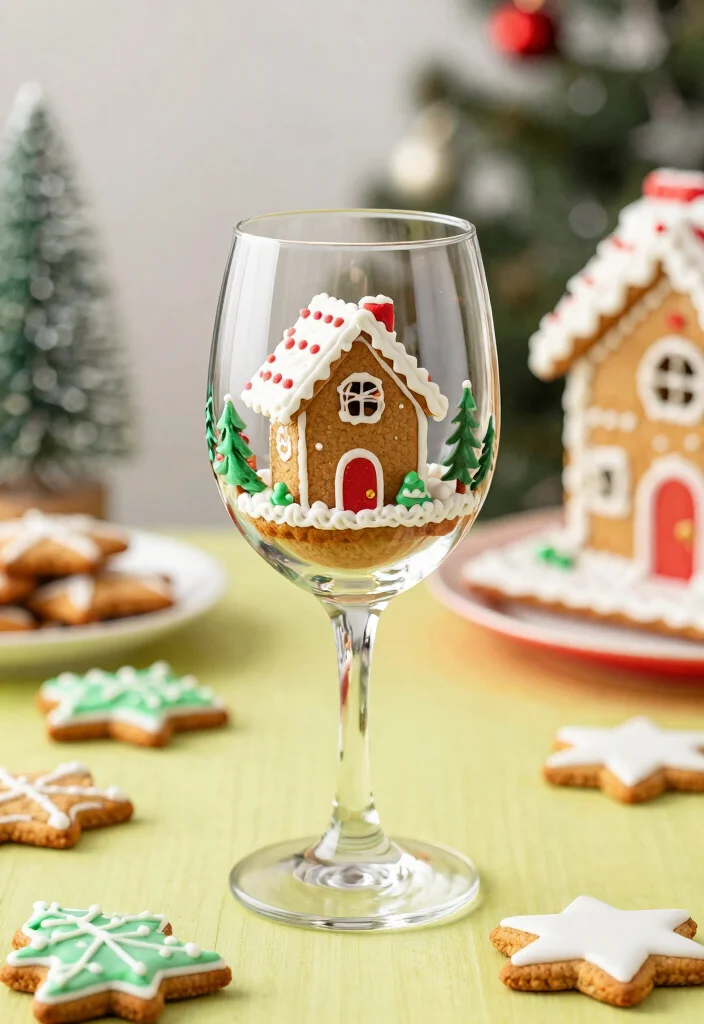 14 Wine Glass Painting Ideas Christmas Perfect for Holiday Tables 7. Gingerbread House Delights 0