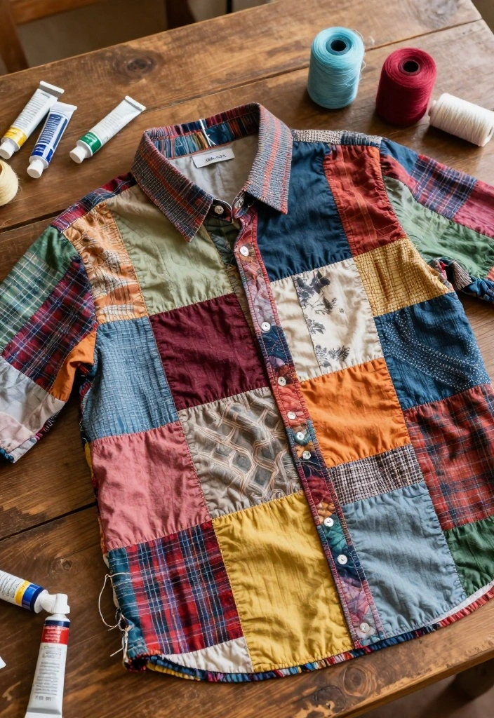 15 Shirt Painting Ideas Aesthetic Enough for Everyday Style - 13. Patchwork Style 1