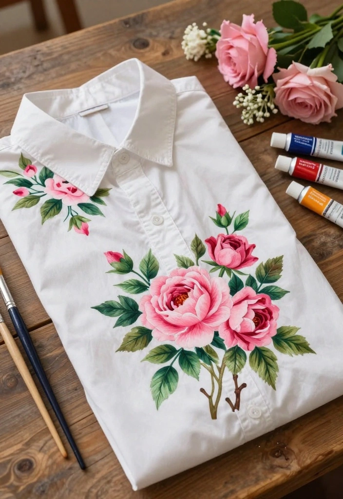 15 Shirt Painting Ideas Aesthetic Enough for Everyday Style - 2. Floral Accents 1