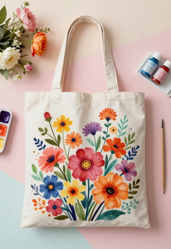 15 Tote Bag Painting Ideas That Look Trendy Not Crafty 12 15 Tote Bag Painting Ideas That Look Trendy Not Crafty - 12. Hand-Painted Floral Designs 1
