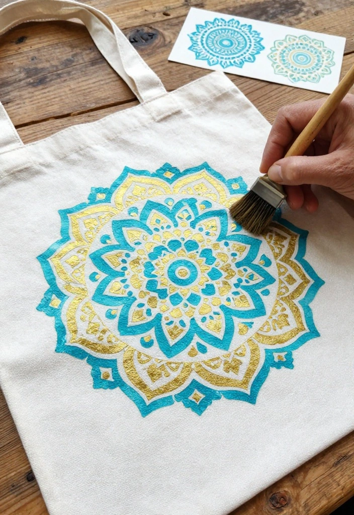15 Tote Bag Painting Ideas That Look Trendy Not Crafty 3 15 Tote Bag Painting Ideas That Look Trendy Not Crafty - 3. Stenciled Patterns for Precision 1