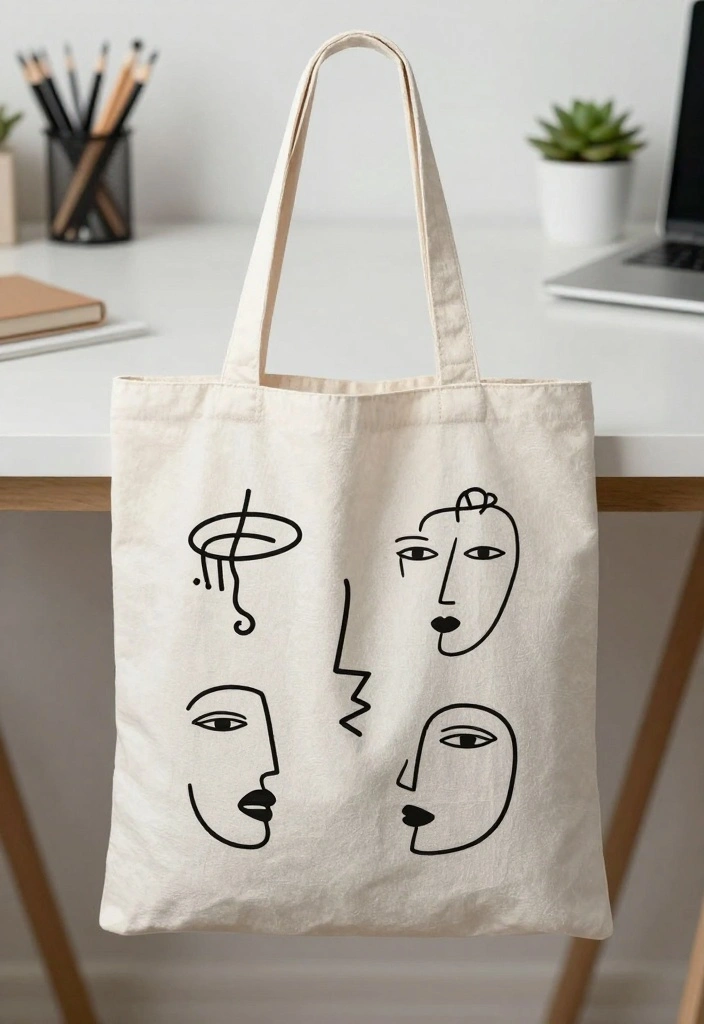 15 Tote Bag Painting Ideas That Look Trendy Not Crafty 5 15 Tote Bag Painting Ideas That Look Trendy Not Crafty - 5. Minimalist Line Art 1