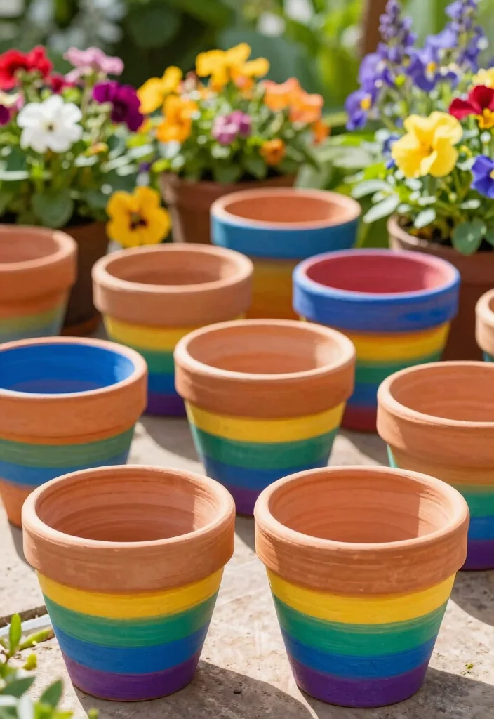 16 Clay Pot Painting Ideas to Upgrade Your Garden on a Budget - 12. Rainbow Dream 1