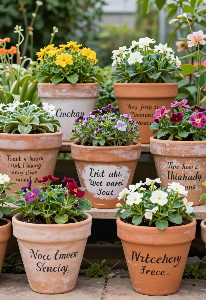 16 Clay Pot Painting Ideas to Upgrade Your Garden on a Budget - 13. Garden Quotes 1