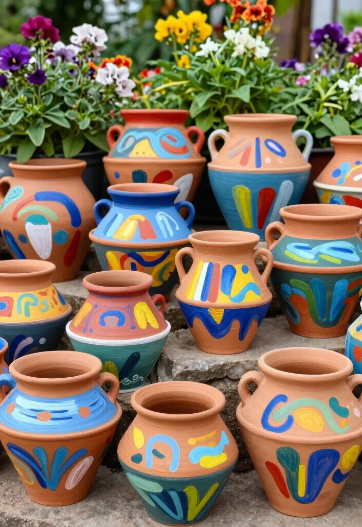 16 Clay Pot Painting Ideas to Upgrade Your Garden on a Budget - 6. Artistic Brush Strokes 1