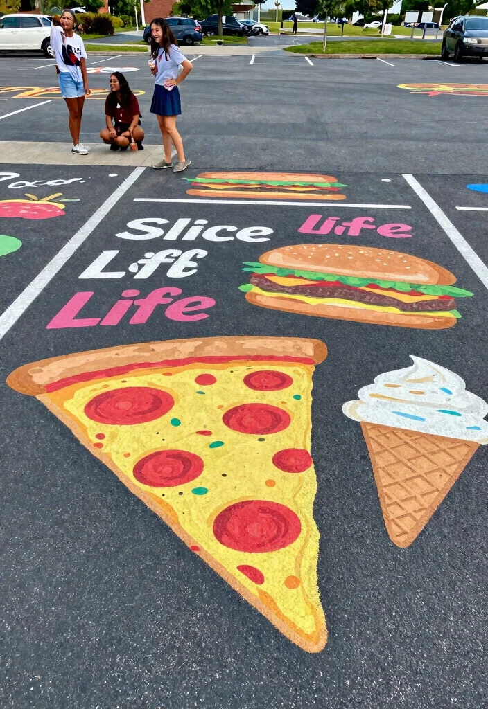 16 Senior Parking Spot Painting Ideas for Guys That Truly Stand Out - 11. Food and Beverage Theme 1
