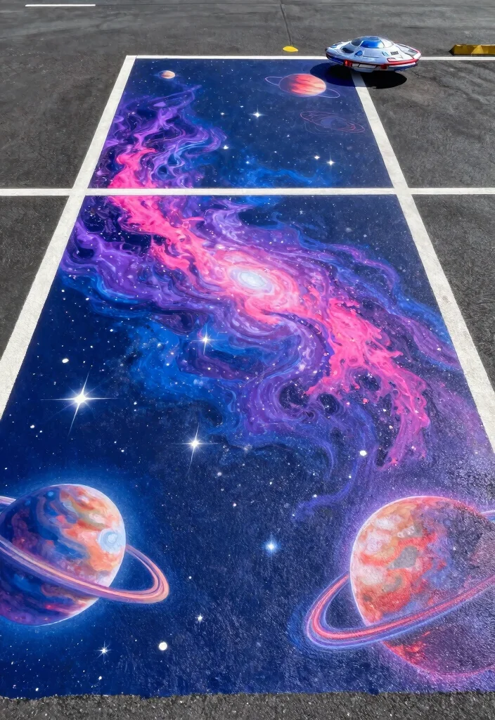 16 Senior Parking Spot Painting Ideas for Guys That Truly Stand Out - 5. Space and Sci-Fi Themes 1