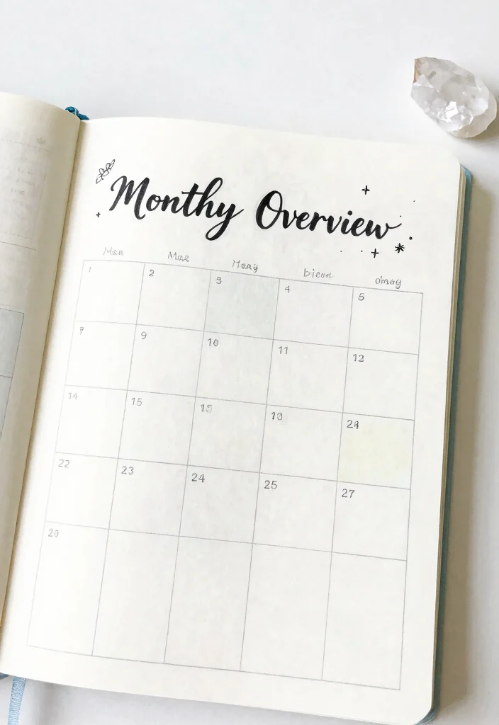 18 Bullet Journal Ideas Templates Easy for Beginners - 1. Minimalist Monthly Calendar 1