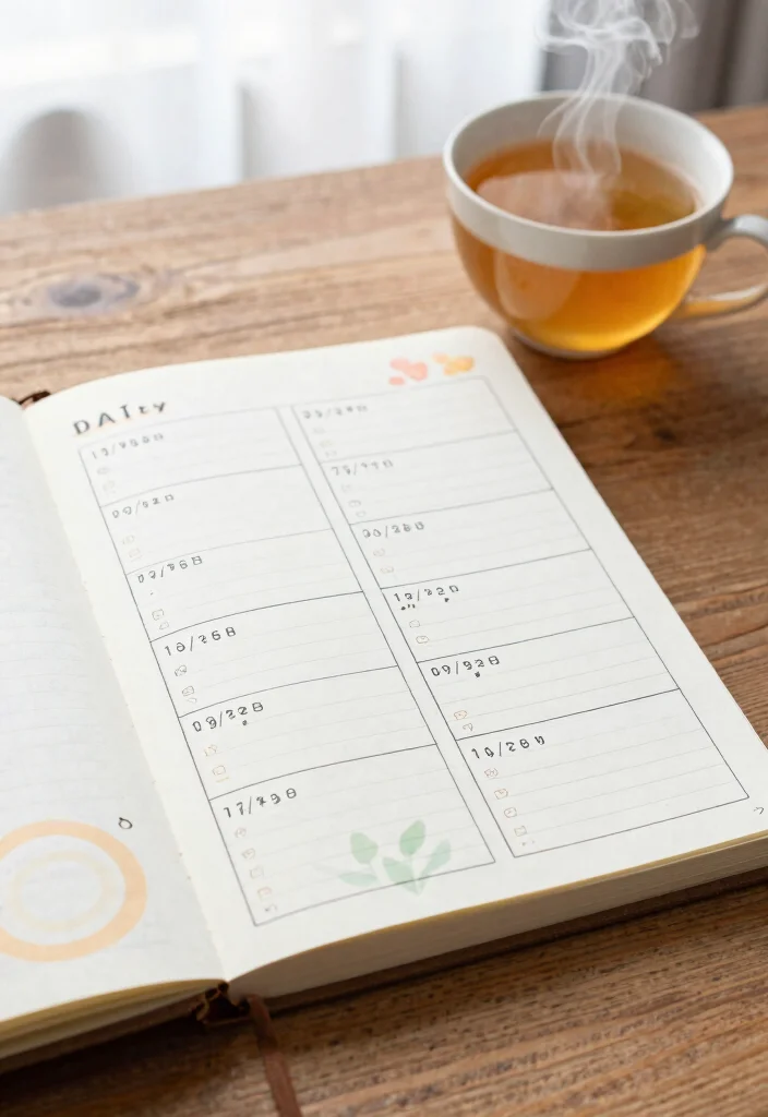 18 Bullet Journal Ideas Templates Easy for Beginners - 2. Daily Log with Time Blocks 1