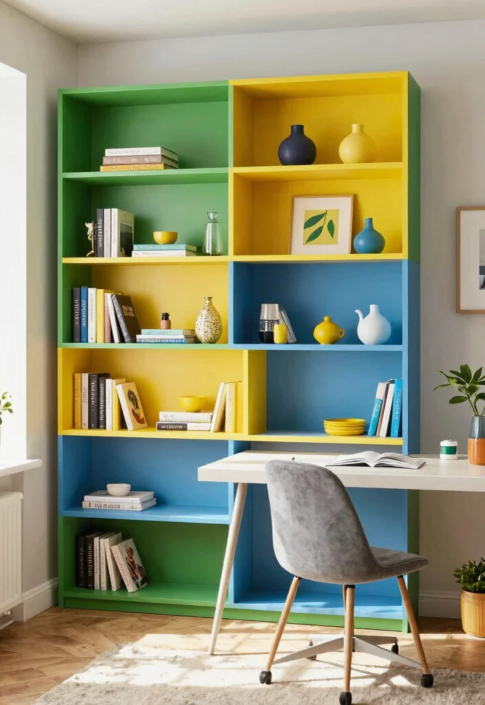 18 Easy DIY Painting Ideas for Instant Home Makeovers 5 18 Easy DIY Painting Ideas for Instant Home Makeovers 5. Color Blocked Bookshelf 0