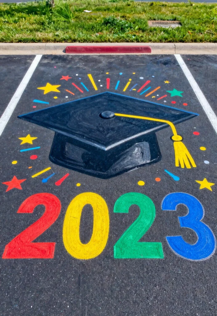 18 Senior Parking Spot Painting Ideas Everyone Will Notice - 2. Graduation Celebration Spot 1