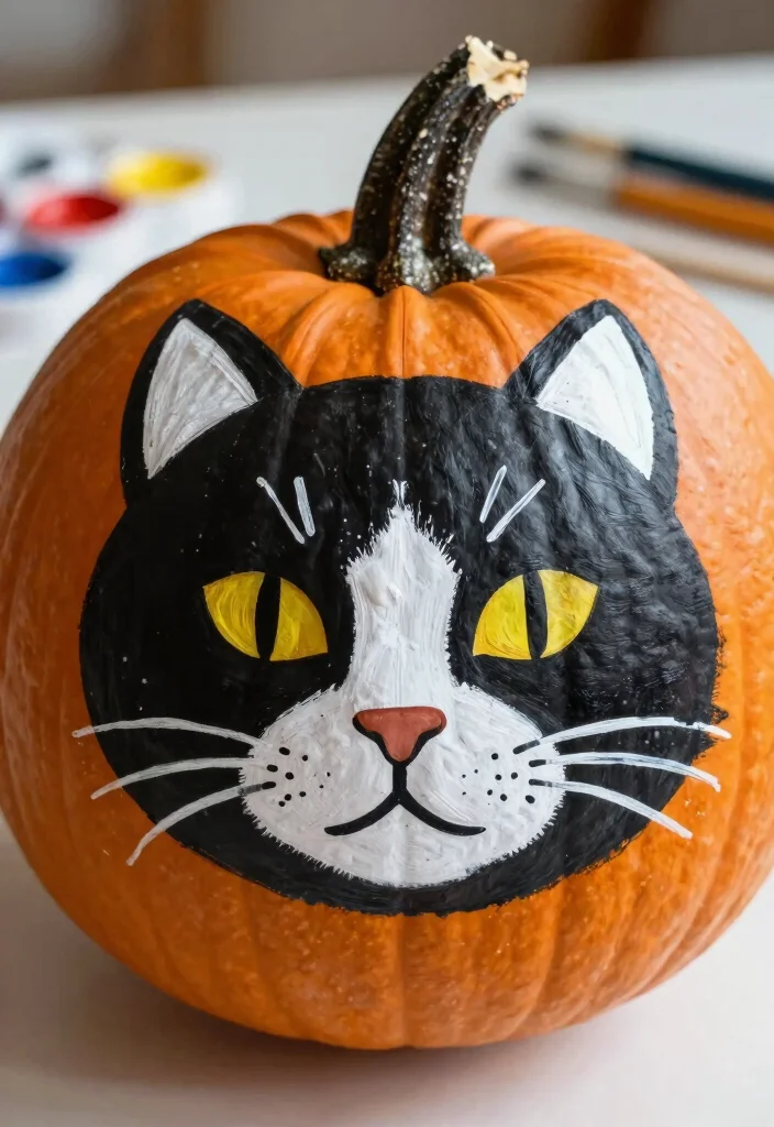 9 Cat Pumpkin Painting Ideas Cute Enough for Instagram - 1. Classic Cat Face 1