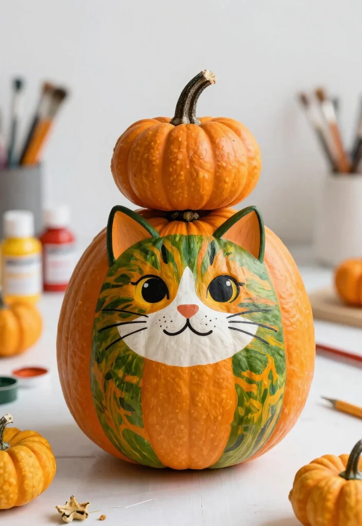 9 Cat Pumpkin Painting Ideas Cute Enough for Instagram - 2. Cat with Pumpkin Hat 1