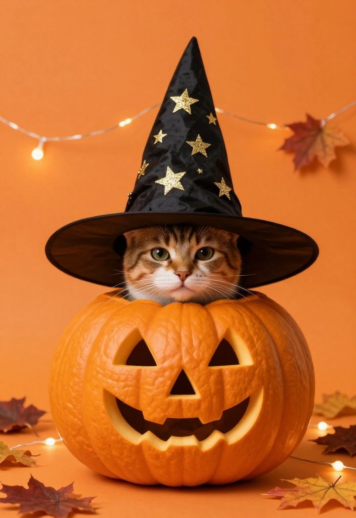 9 Cat Pumpkin Painting Ideas Cute Enough for Instagram - 4. Cat in a Witch Hat 1