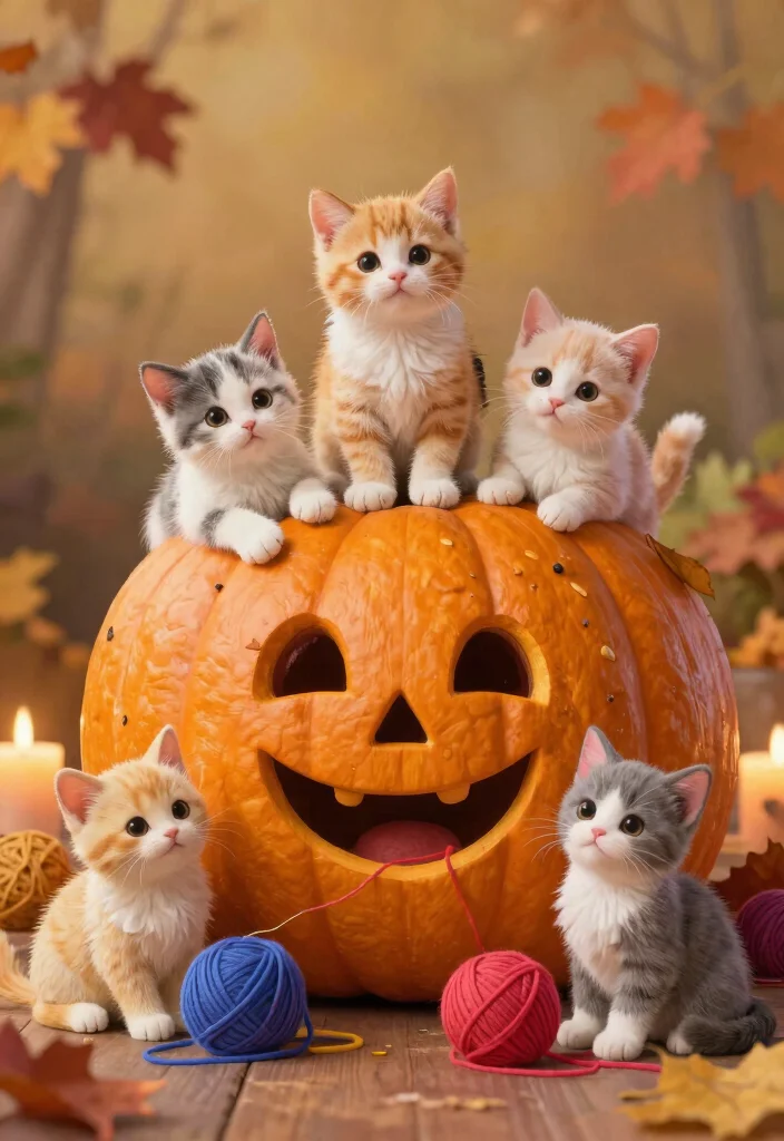 9 Cat Pumpkin Painting Ideas Cute Enough for Instagram - 6. Playful Kittens 1