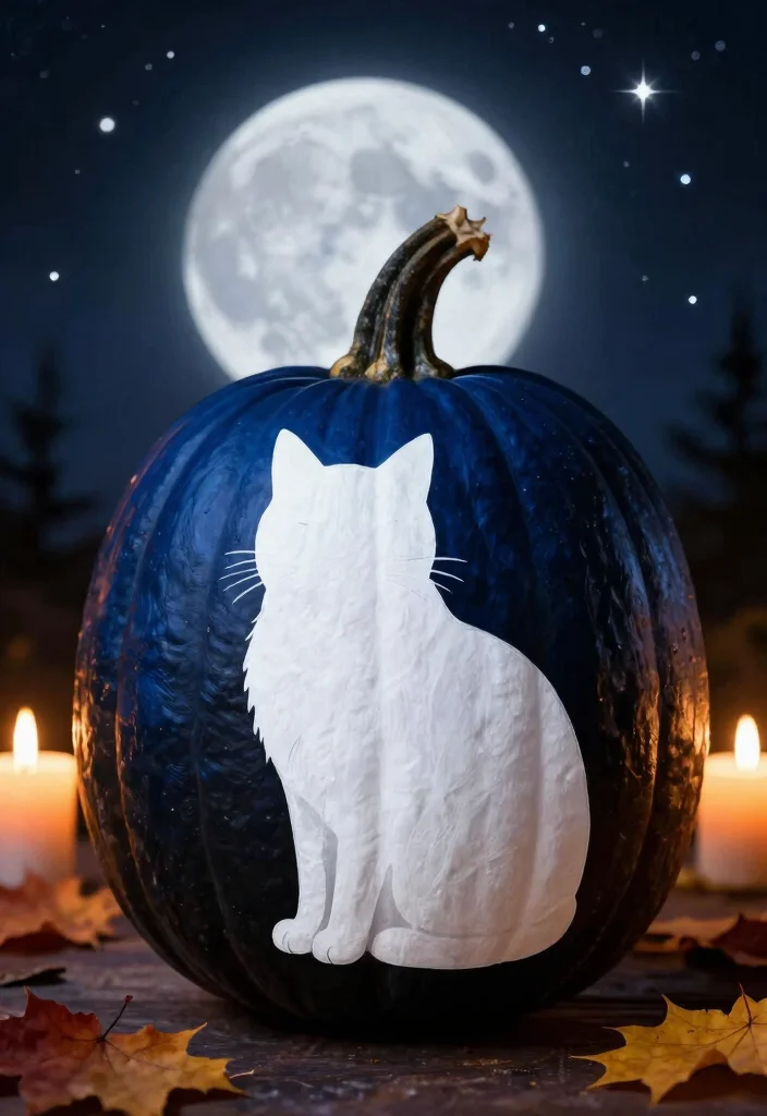 9 Cat Pumpkin Painting Ideas Cute Enough for Instagram - 7. Cat Silhouette against a Moonlit Background 1