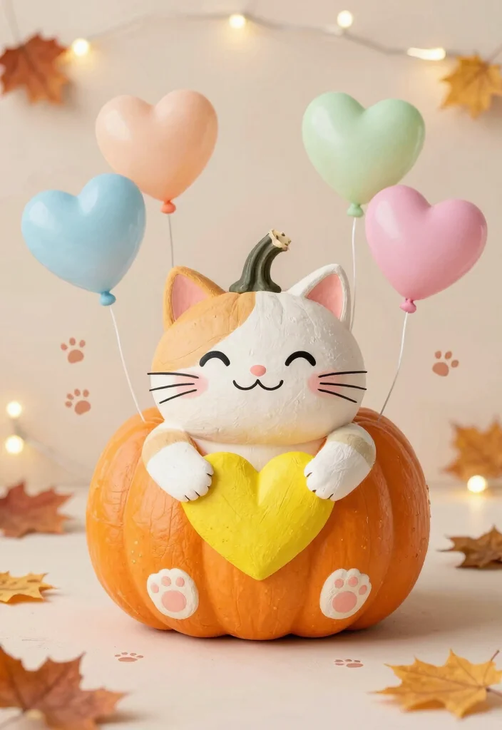9 Cat Pumpkin Painting Ideas Cute Enough for Instagram - 9. Cat with a Heart 1