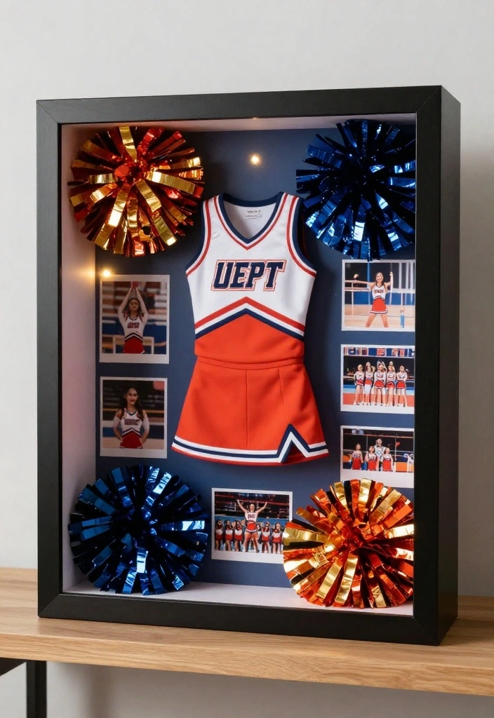 9 Cheer Uniform Shadow Box Ideas Memory Keepsake Decor - 1. Team Spirit Display 1