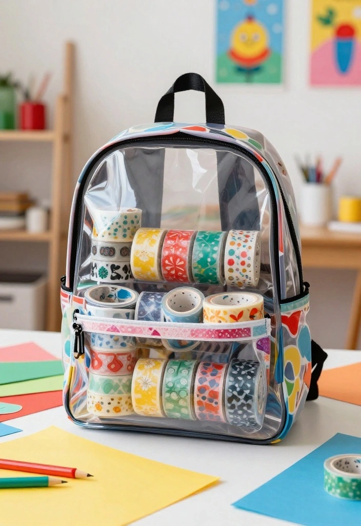 9 Clear Backpack Decoration Ideas Cute and School Friendly - 7. Washi Tape Designs 1
