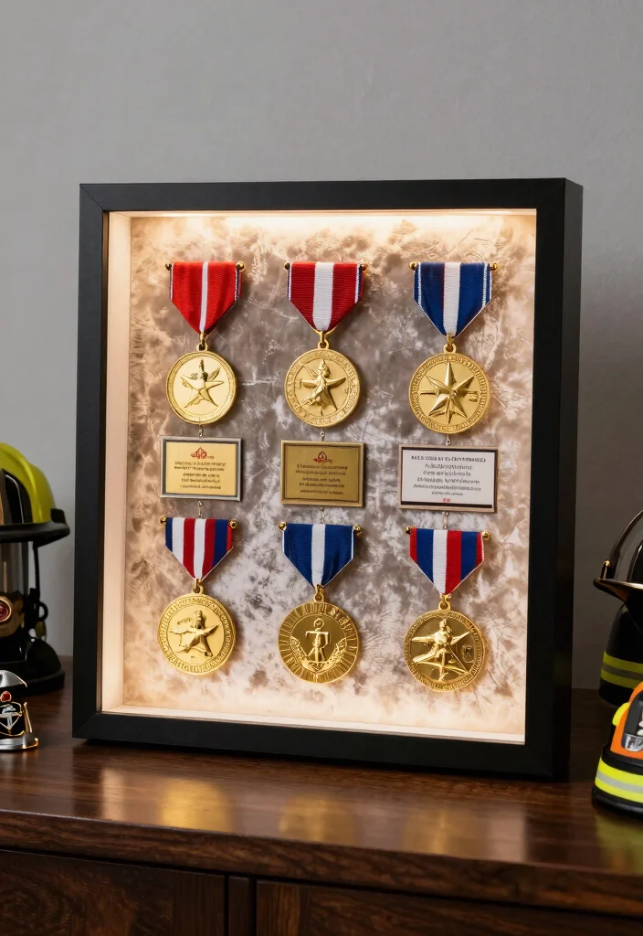9 Firefighter Shadow Box Ideas: Meaningful Keepsake Decor - 2. Medals of Valor Arrangement 1