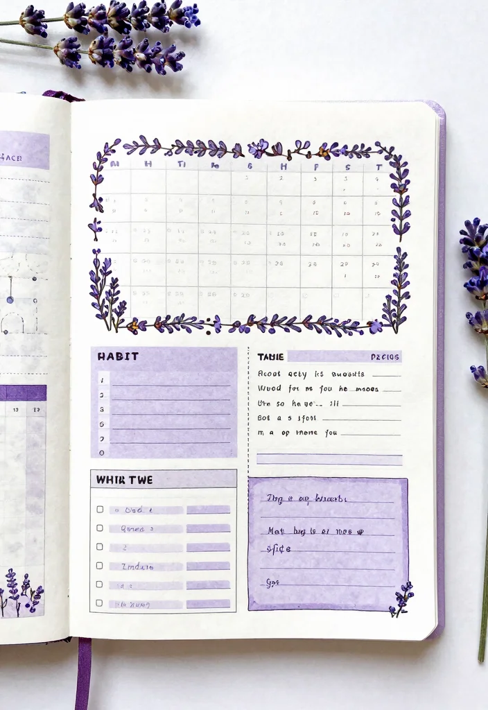 9 Lavender Journal Ideas: Calm and Relaxing Aesthetic - 9. Lavender-Themed Monthly Layouts 1