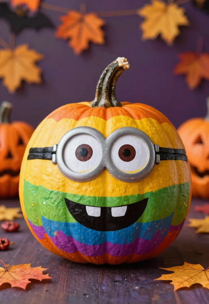 9 Pumpkin Painting Ideas Minion Kids Will Love 9 9 Pumpkin Painting Ideas Minion Kids Will Love - 9. Rainbow Minion 1