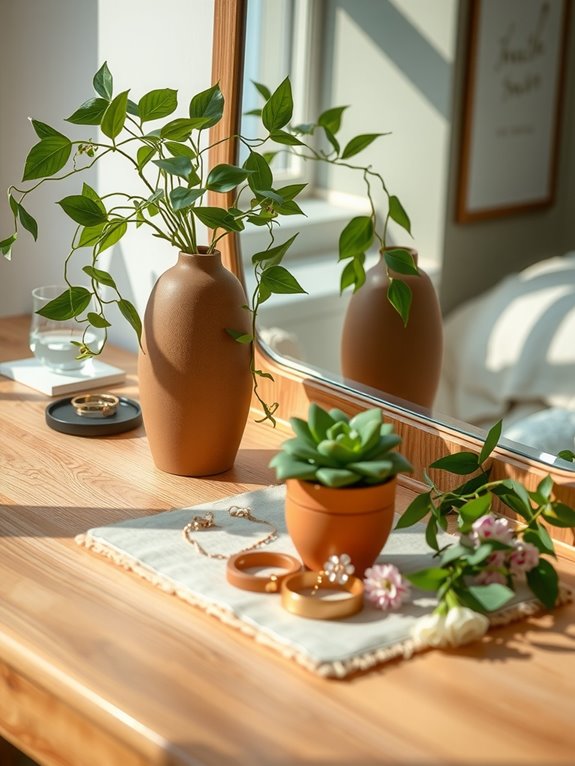 dressing table with curated greenery