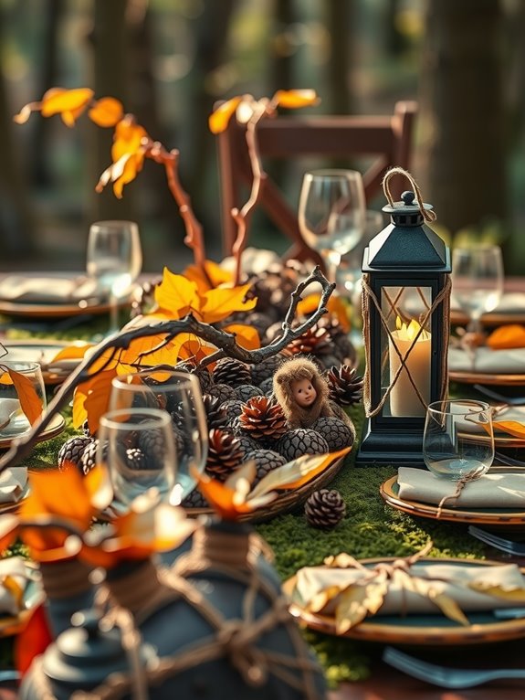 10 DIY Where the Wild Things Are Decorations You Can Make at Home 5 forest tablescape with leaves branches poms