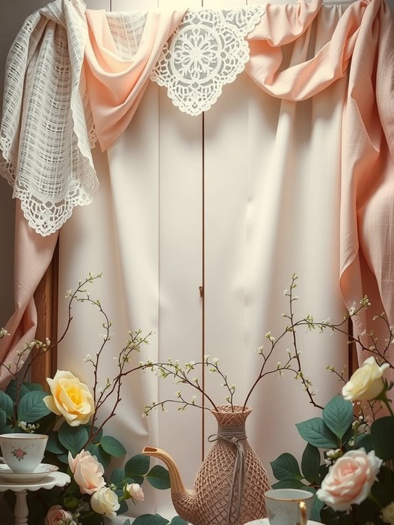 10 DIY Alice in Wonderland Decorations You Can Do Yourself at Home 9 muted pastel backdrop with lace blossoms